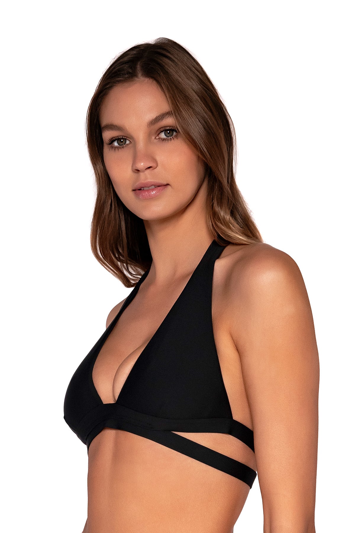Side view of Sunsets Black Casey Halter Top