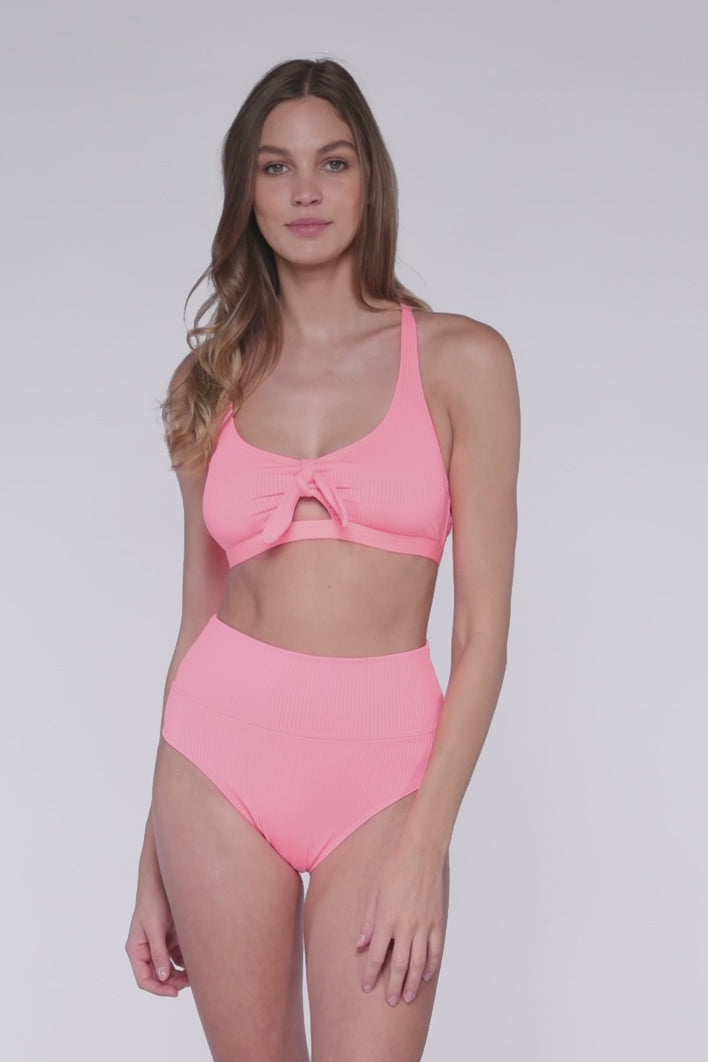 Neon Coral Brandi Bralette, Sporty & Adjustable Bikini Top