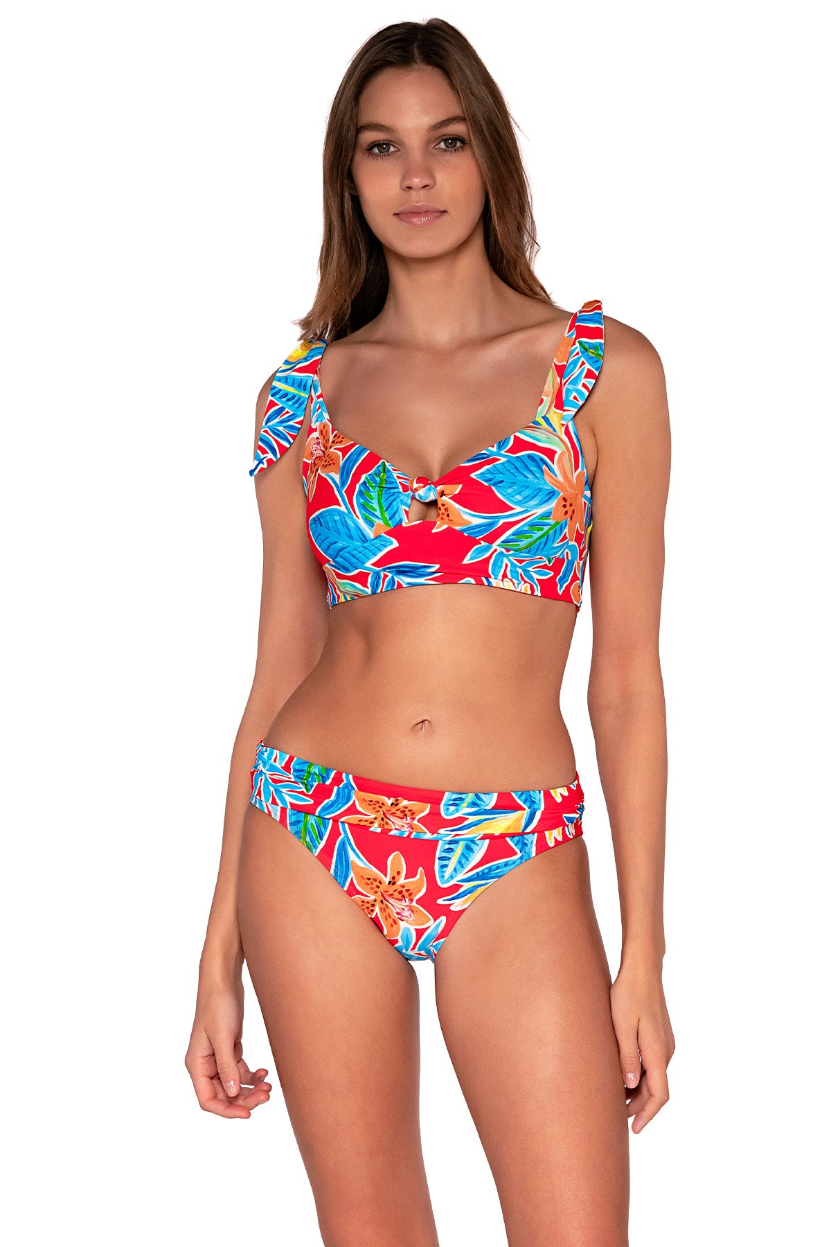 Front view of Sunsets Tiger Lily Lily Top with matching Unforgettable Bottom bikini