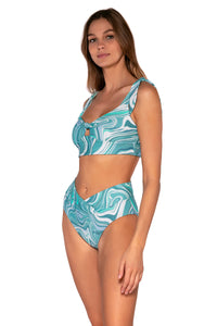 Side view of Sunsets Moon Tide Summer Lovin V-Front Bottom with matching Lily Top bikini