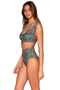 Side view of Sunsets Andalusia Hannah High Waist Bottom with matching Lily Top bikini