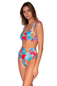Side view of Sunsets Tiger Lily Hannah High Waist Bottom with matching Lily Top bikini