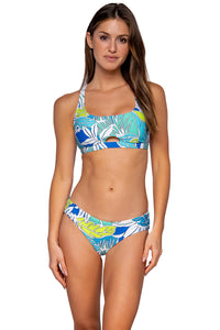 Front view of Sunsets Kailua Bay Alana Reversible Hipster Bottom with matching Brandi Bralette bikini top