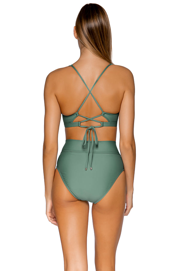 Back view of Sunsets Moss Brandi Bralette Top with matching Summer Lovin' V-Front bikini bottom