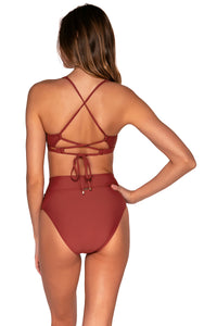 Back view of Sunsets Tuscan Red Summer Lovin V-Front Bottom with matching Brandi Bralette bikini top
