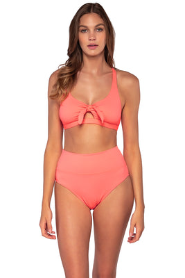 Front view of Sunsets Neon Coral Brandi Bralette Top