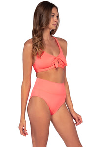 Side view of Sunsets Neon Coral Brandi Bralette Top with matching Hannah High Waist bikini bottom