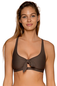 Front view of Sunsets Kona Brandi Bralette Top showing keyhole front tie