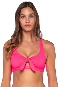 Front view of Sunsets Neon Pink Brandi Bralette Top