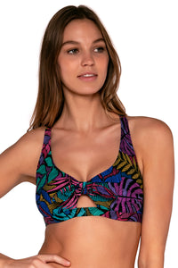 Front view of Sunsets Panama Palms Brandi Bralette Top showing keyhole front tie