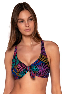 Front view of Sunsets Panama Palms Brandi Bralette Top showing bralette front tie