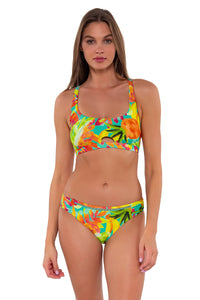 Front pose #1 of Daria wearing Sunsets Lush Luau Brandi Bralette Top with matching Audra Hipster bikini bottom