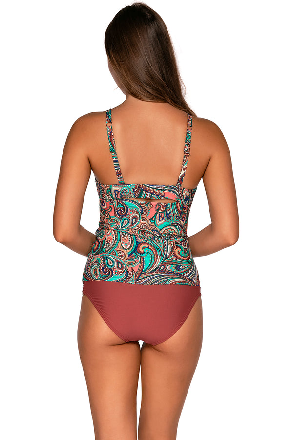 Back view of Sunsets Andalusia Serena Tankini Top with matching Femme Fatale Hipster bikini bottom