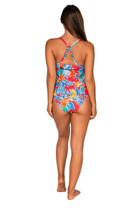 Back view of Sunsets Tiger Lily Maeve Tankini Top showing crossback straps with matching Femme Fatale Hipster bikini bottom