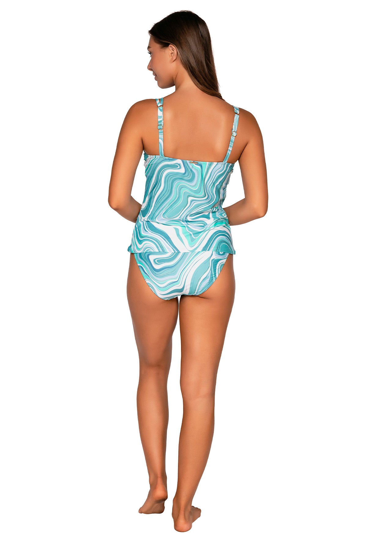 Back view of Sunsets Moon Tide Taylor Tankini Top with matching Hannah High Waist bikini bottom