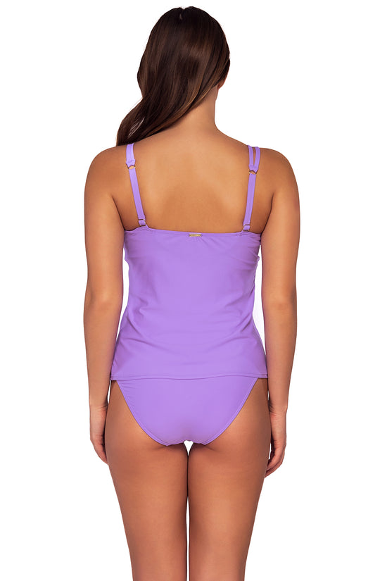 Back view of Sunsets Passion Flower Taylor Tankini swim top with Passion Flower Unforgettable Bottom swim hipster