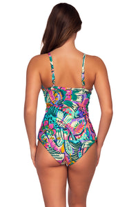 Back view of Sunsets Lush Garden Forever Tankini Top with matching Alana Reversible Hipster bikini bottom