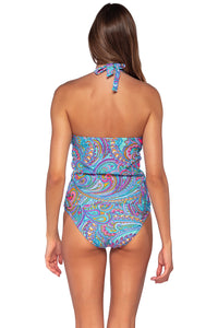 Back view of Sunsets Paisley Pop Heidi Tankini Top with matching Hannah High Waist bikini bottom