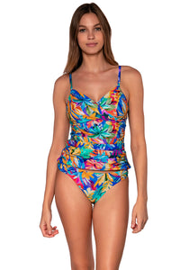 Front view of Sunsets Alegria Simone Tankini Top with matching Femme Fatale Hipster bikini bottom