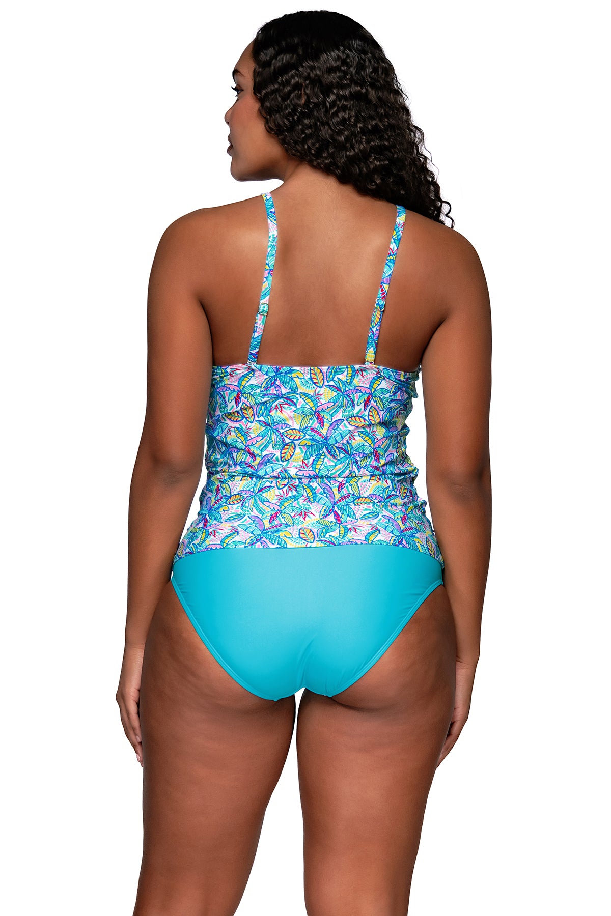 Back view of Sunsets Escape Rainbow Falls Harlow High Neck Tankini Top
