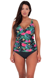 Front pose #1 of Nicki wearing Sunsets Escape Twilight Blooms Emerson Tankini Top