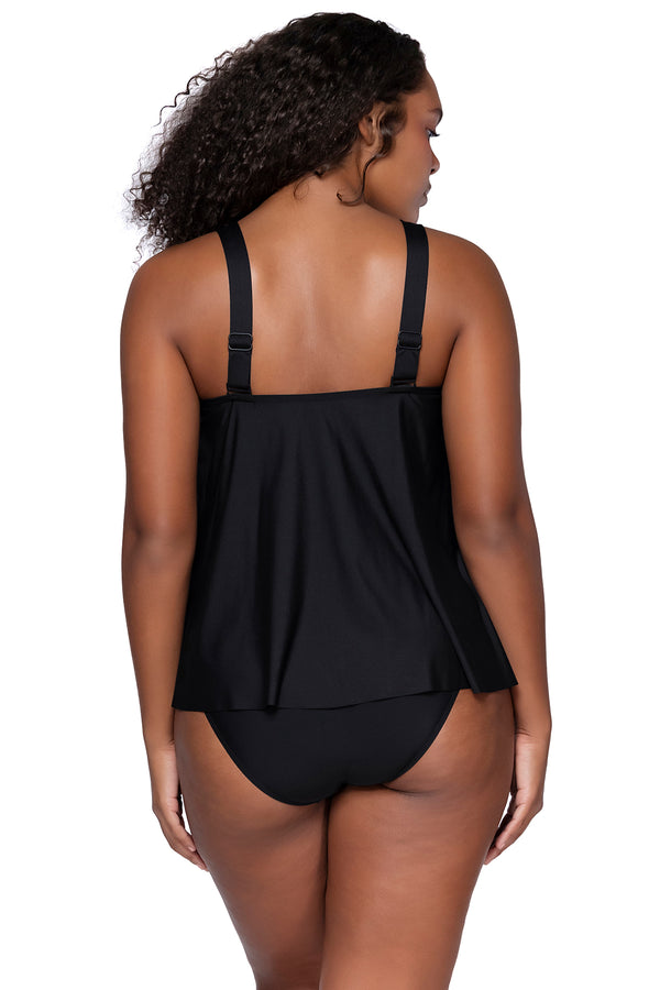 Back view of Sunsets Escape Black Sadie Tankini Top