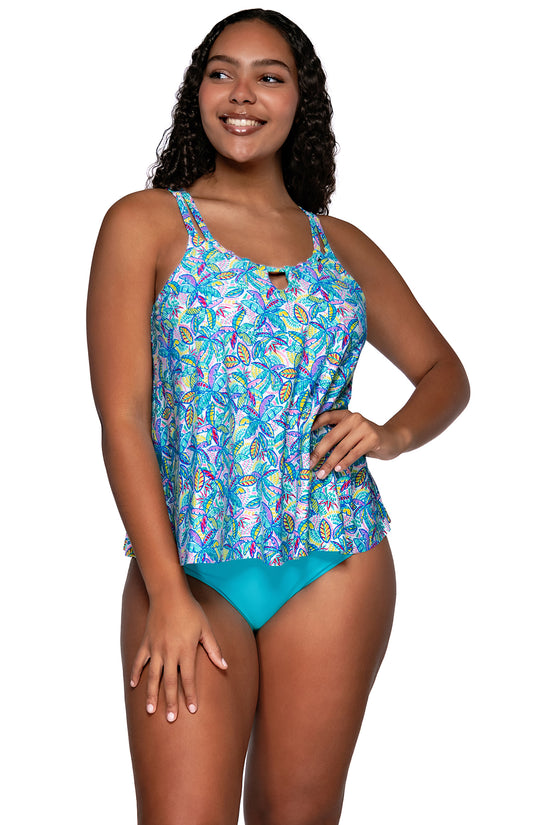 Front view of Sunsets Escape Rainbow Falls Sadie Tankini Top