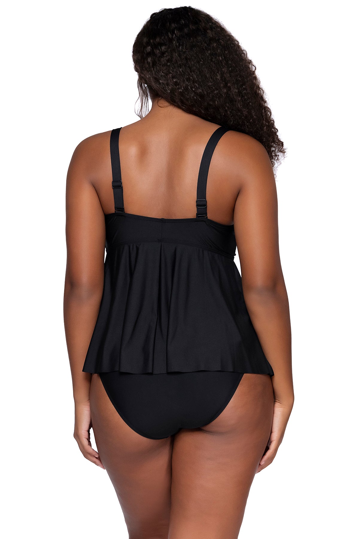 Back view of Sunsets Escape Black Marin Tankini Top