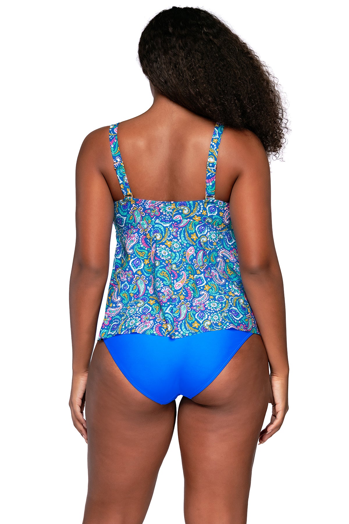 Back view of Sunsets Escape Persian Sky Marin Tankini Top