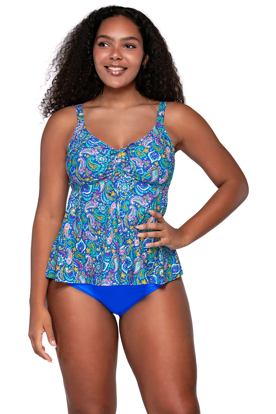 Front view of Sunsets Escape Persian Sky Marin Tankini Top
