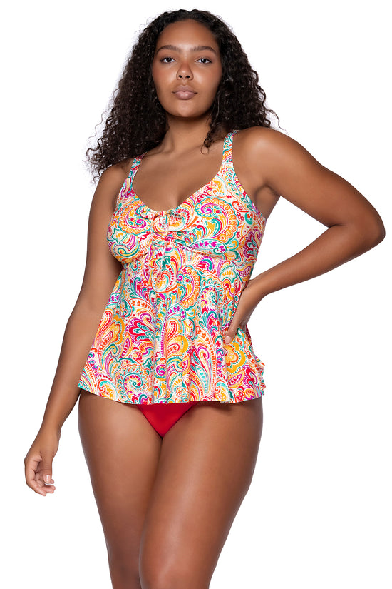 Front view of Sunsets Escape Phoenix Marin Tankini Top