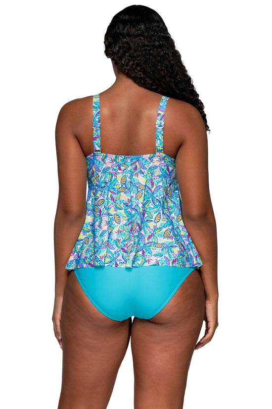 Back view of Sunsets Escape Rainbow Falls Marin Tankini Top