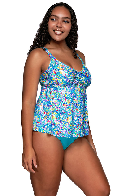 Side view of Sunsets Escape Rainbow Falls Marin Tankini Top