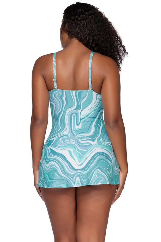 Back view of Sunsets Escape Moon Tide Sienna Swim Dress