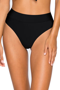 Front view of B Swim Black Out Cove Hi-Waist