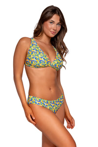Side view of Swim Systems Limone Hazel Hipster Bottom with matching Charlotte bikini top