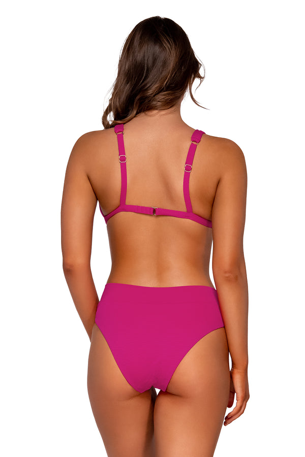 Back view of Swim Systems Magenta Delfina V Front Bottom with matching Charlotte bikini top