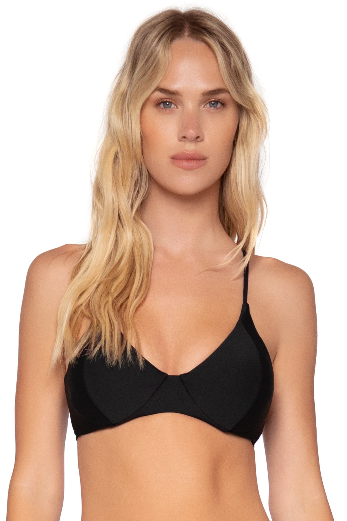 Front view of Swim Systems Onyx Black Maya Underwire Top