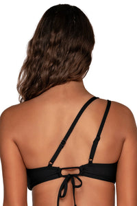 Back view of Swim Systems Black Reese One Shoulder Top