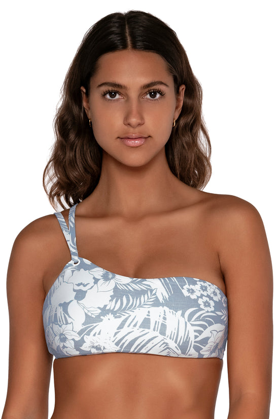 Front view of Swim Systems Coastal Calm Reese One Shoulder Top