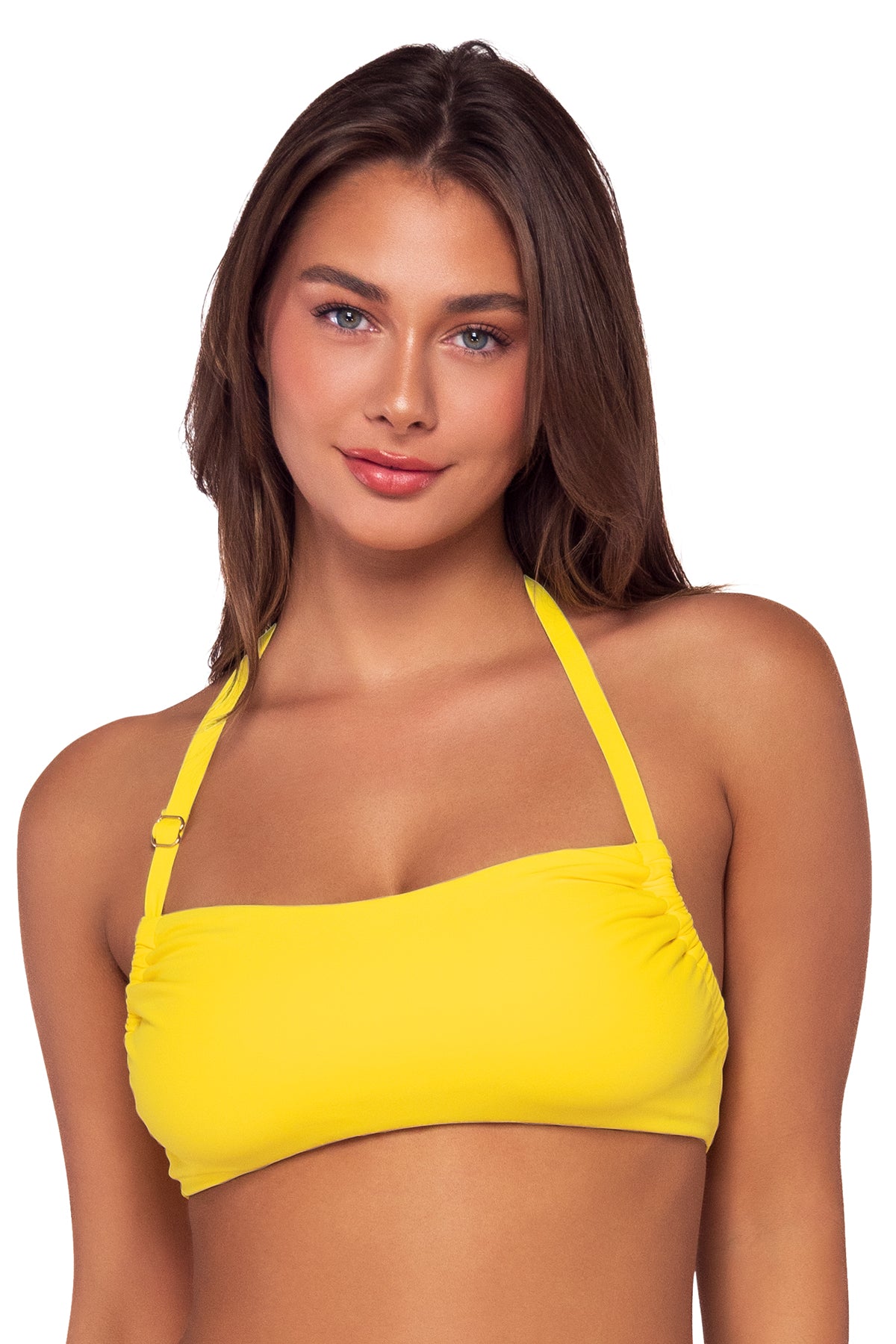 Front view of Swim Systems Daffodil Hanalei Halter Top