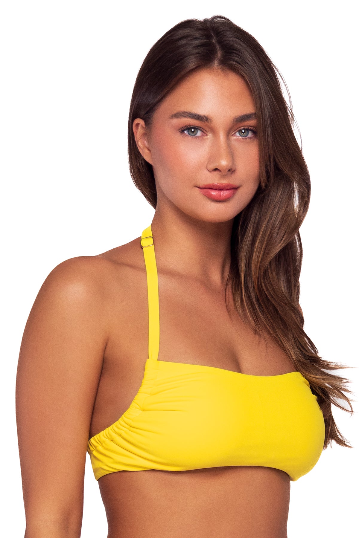 Side view of Swim Systems Daffodil Hanalei Halter Top