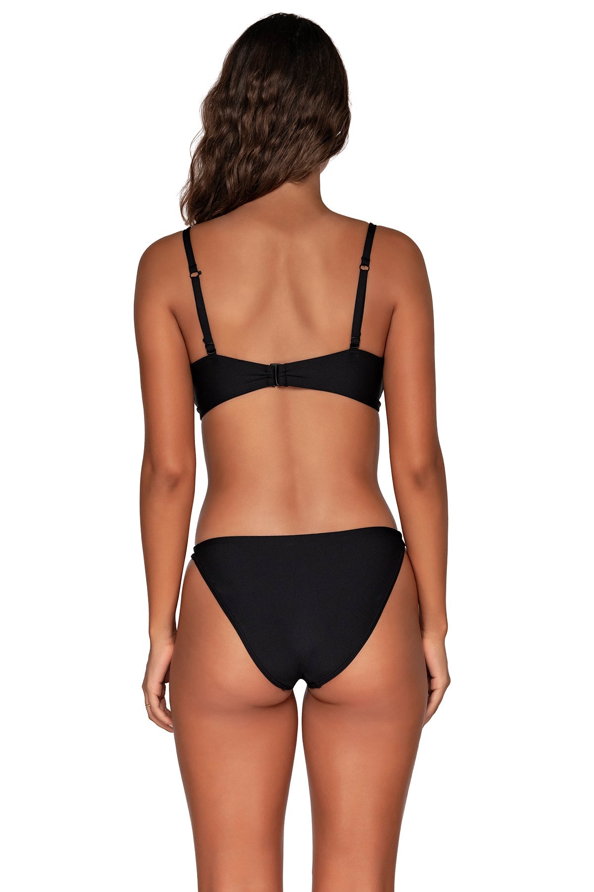 Back view of Swim Systems Onyx Black Leah Bottom with matching Avila Underwire bikini top