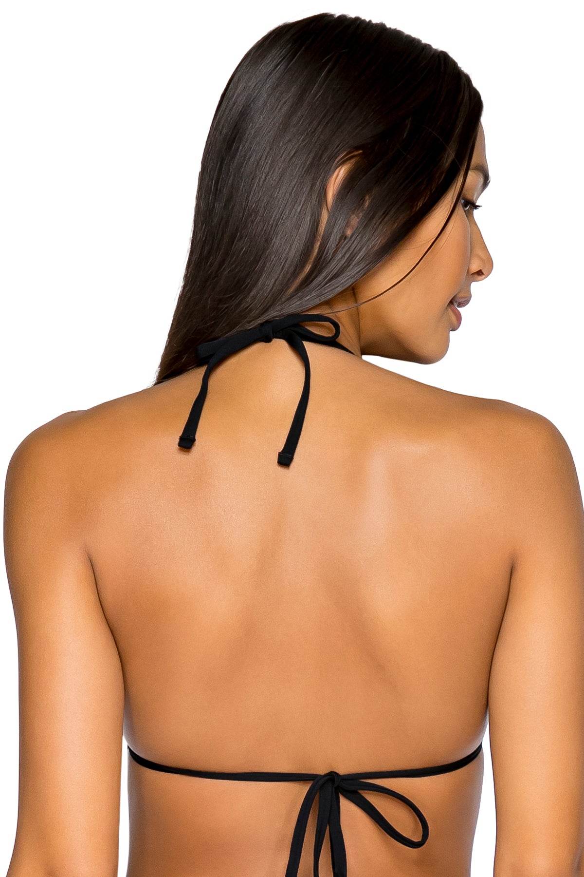 Back view of B Swim Black Out Bermuda Triangle Top