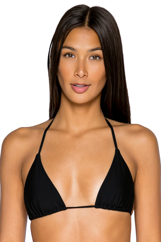 Front view of B Swim Black Out Bermuda Triangle Top