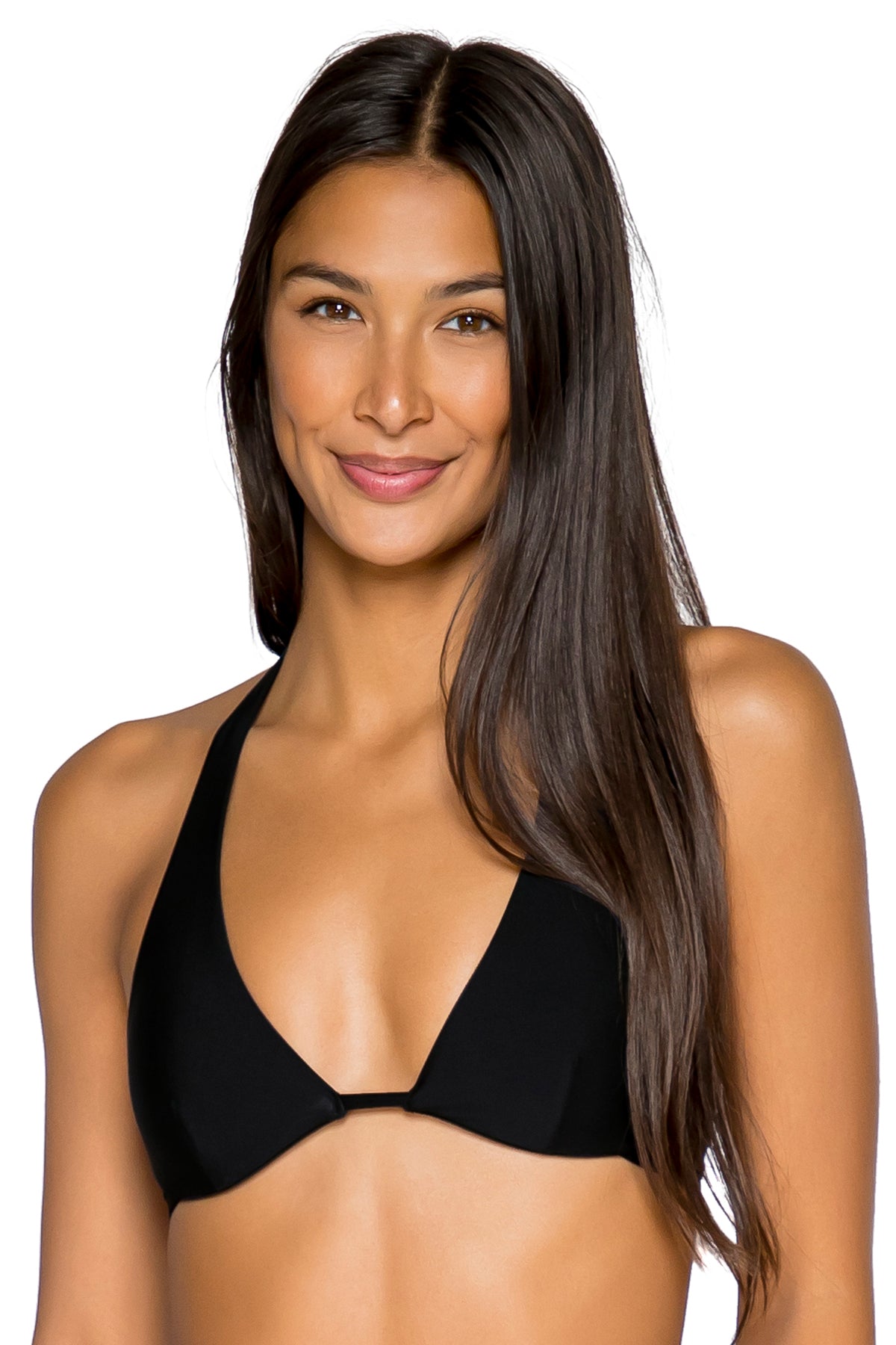 Front view of B Swim Black Out Hailey Halter Top