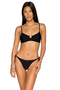 Front view of B Swim Black Out Salty Side Tie