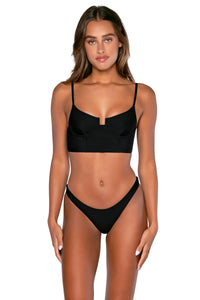 Front view of B Swim Black Out Daria Top with matching Maddie bikini bottom