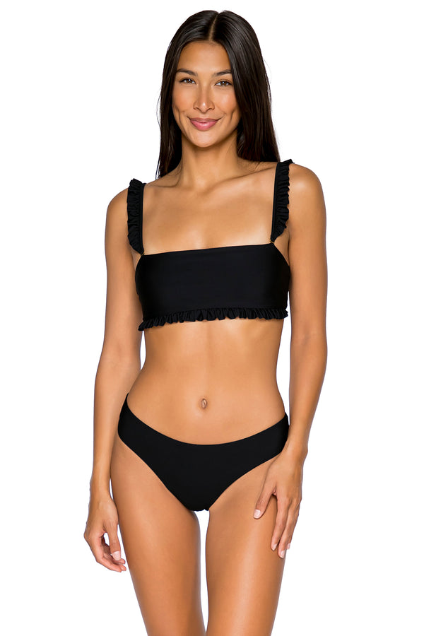 Front view of B Swim Black Out Rip Tide Hipster Bottom