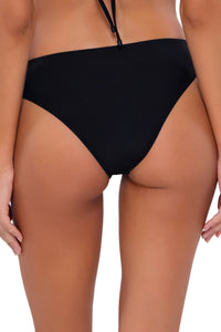 Back pose #1 of Jessica wearing Swim Systems Black Saylor Hipster Bottom